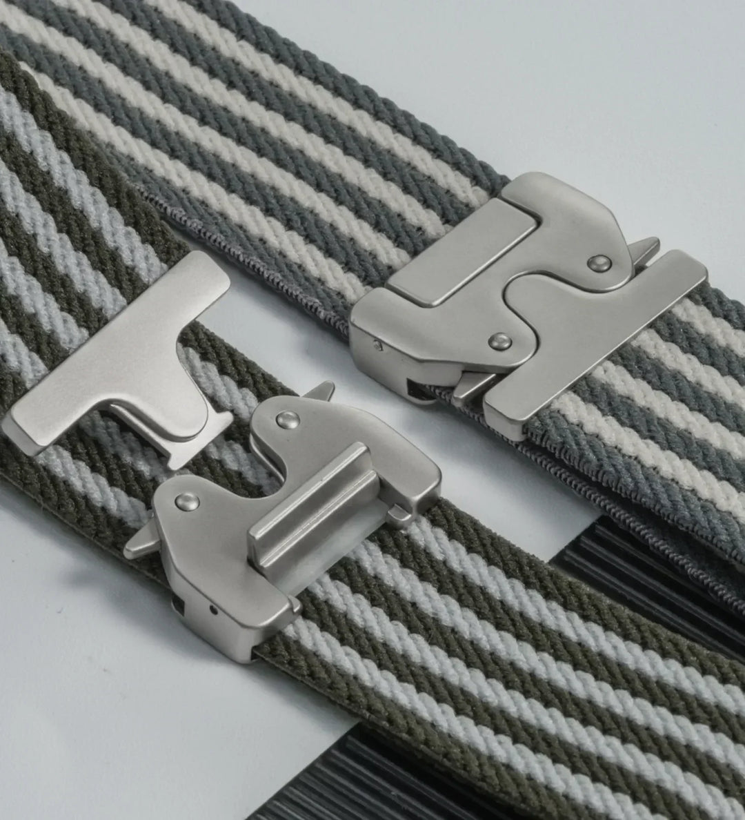 Parachute-Buckle Striped Nylon Apple Watch Band – Olive Green - Creslia