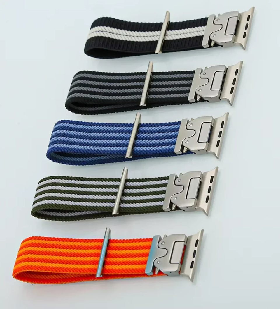 Parachute-Buckle Striped Nylon Apple Watch Band – Olive Green - Creslia