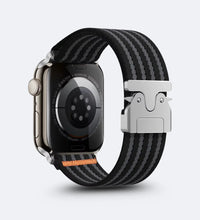 Parachute-Buckle Striped Nylon Apple Watch Band – Black - Creslia