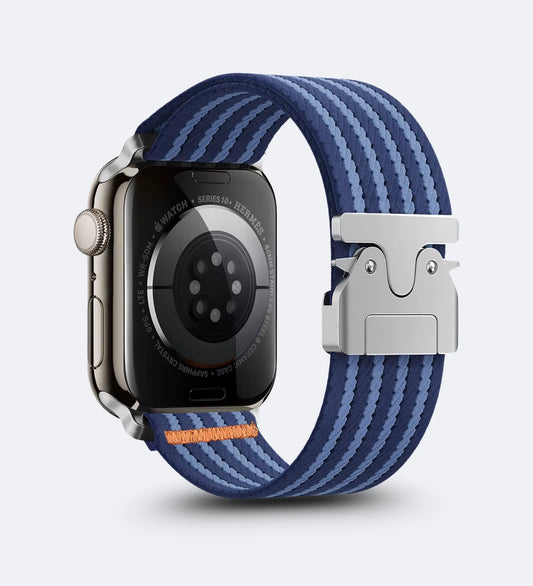 Parachute-Buckle Striped Nylon Apple Watch Band – Blue