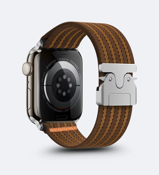 Parachute-Buckle Striped Nylon Apple Watch Band – Brown