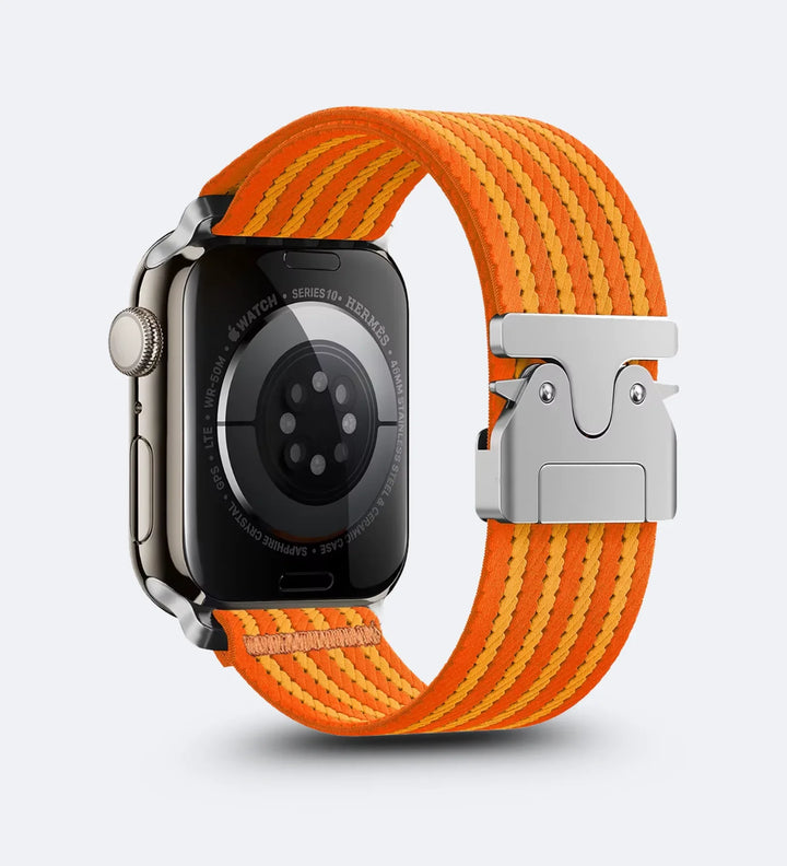 Parachute-Buckle Striped Nylon Apple Watch Band - Orange - Creslia
