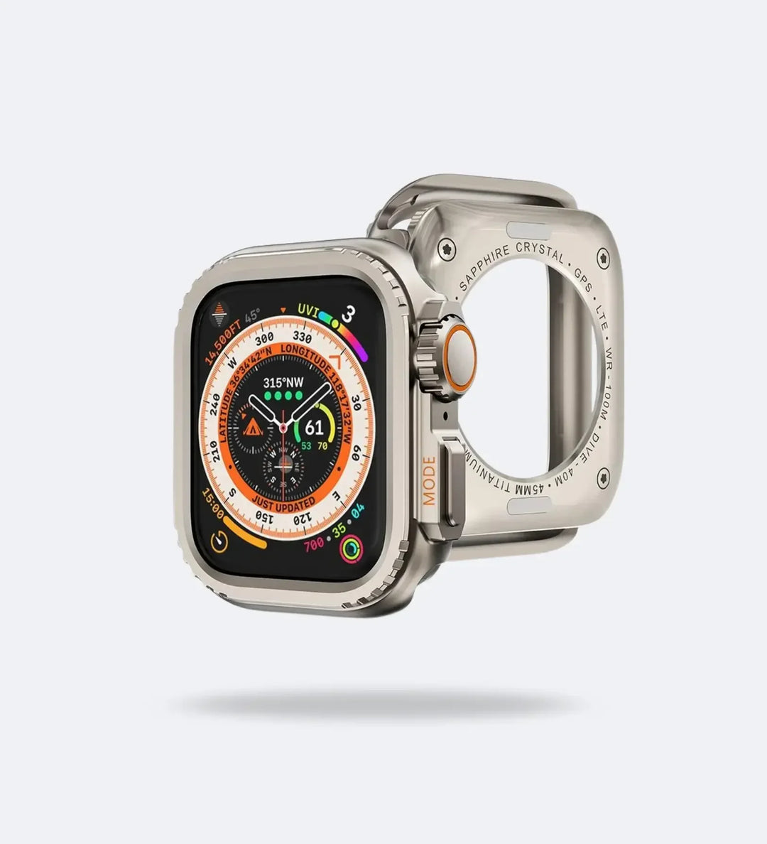 Apple Watch Ultra Converter Case Cover – Instantly Transform 44/45/46mm into Ultra Look - Natural Titanium - Creslia