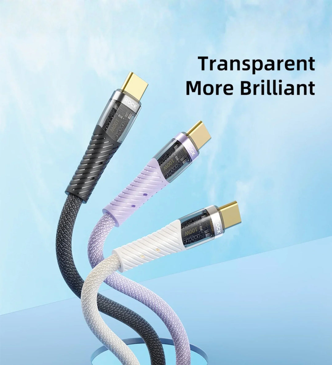ROCK Z21 100W Transparent USB-C to USB-C Cable – Fast Charging & Data Transfer (1.2m) - Creslia