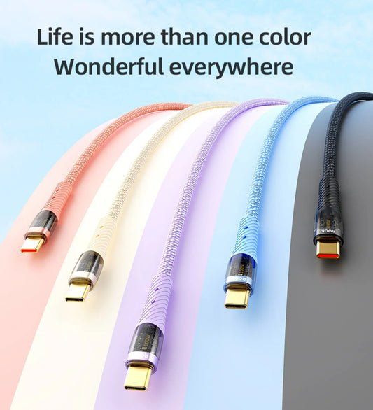 ROCK Z21 100W Transparent USB-C to USB-C Cable – Fast Charging & Data Transfer (1.2m) - Creslia