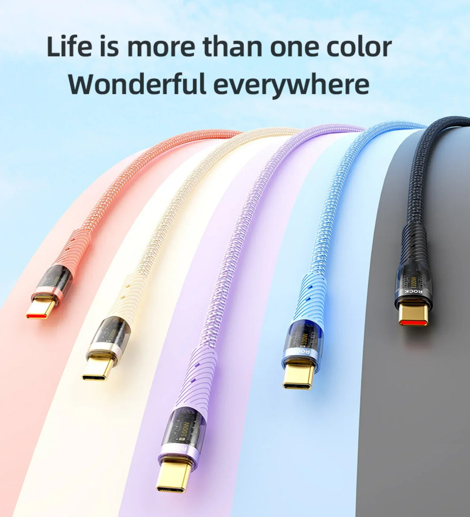 ROCK Z21 100W Transparent USB-C to USB-C Cable – Fast Charging & Data Transfer (1.2m) - Creslia
