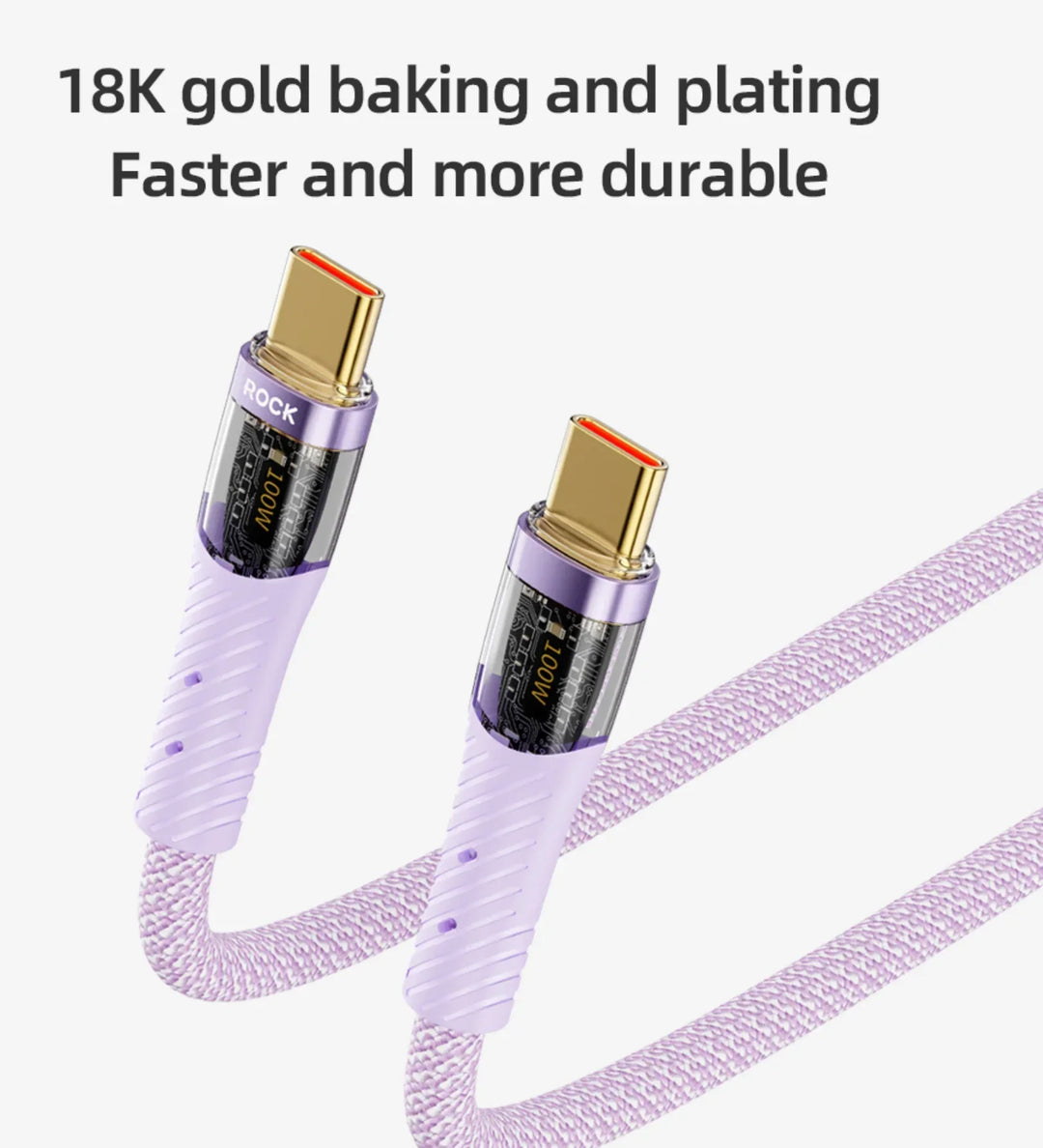 ROCK Z21 100W Transparent USB-C to USB-C Cable – Fast Charging & Data Transfer (1.2m) - Creslia