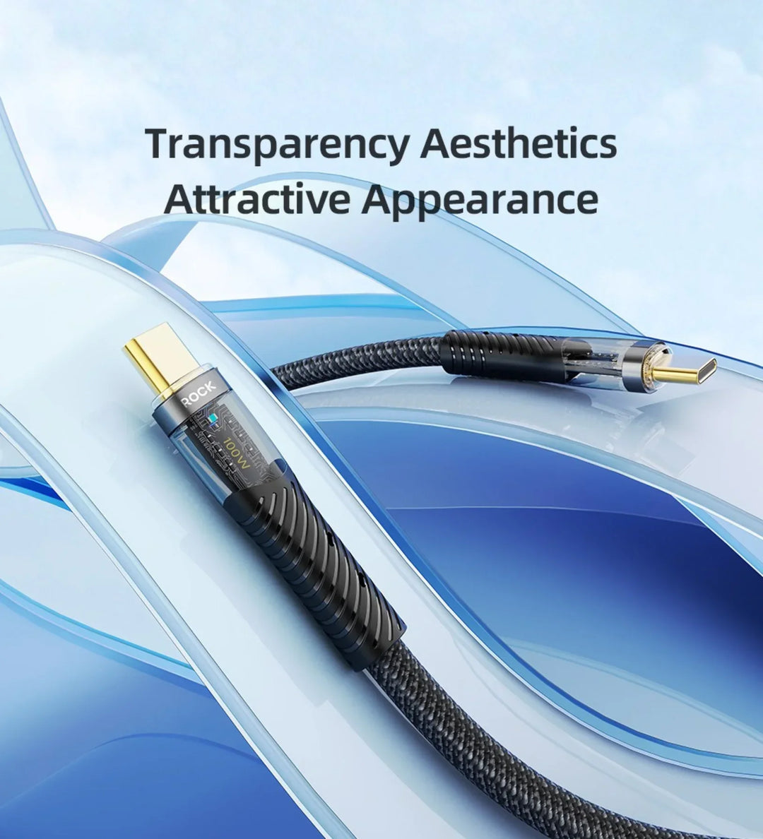 ROCK Z21 100W Transparent USB-C to USB-C Cable – Fast Charging & Data Transfer (1.2m) - Creslia