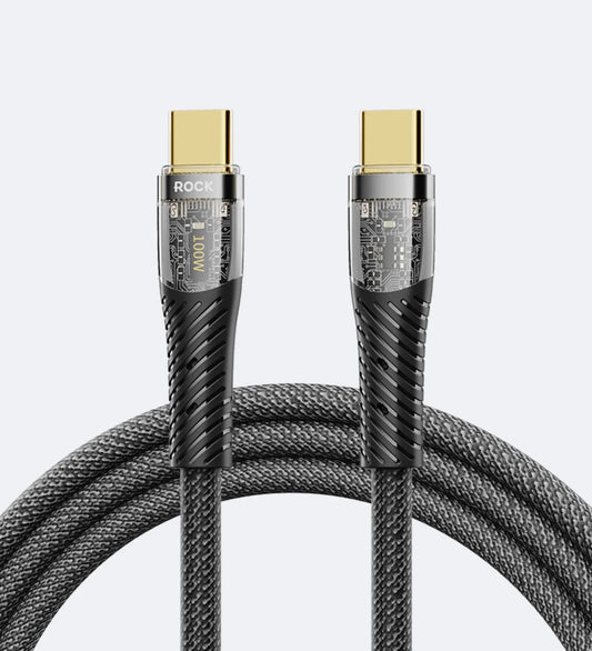 ROCK Z21 100W Transparent USB-C to USB-C Cable – Fast Charging & Data Transfer (1.2m) - Creslia