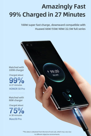 ROCK Z21 100W Transparent USB-C to USB-C Cable – Fast Charging & Data Transfer (1.2m)