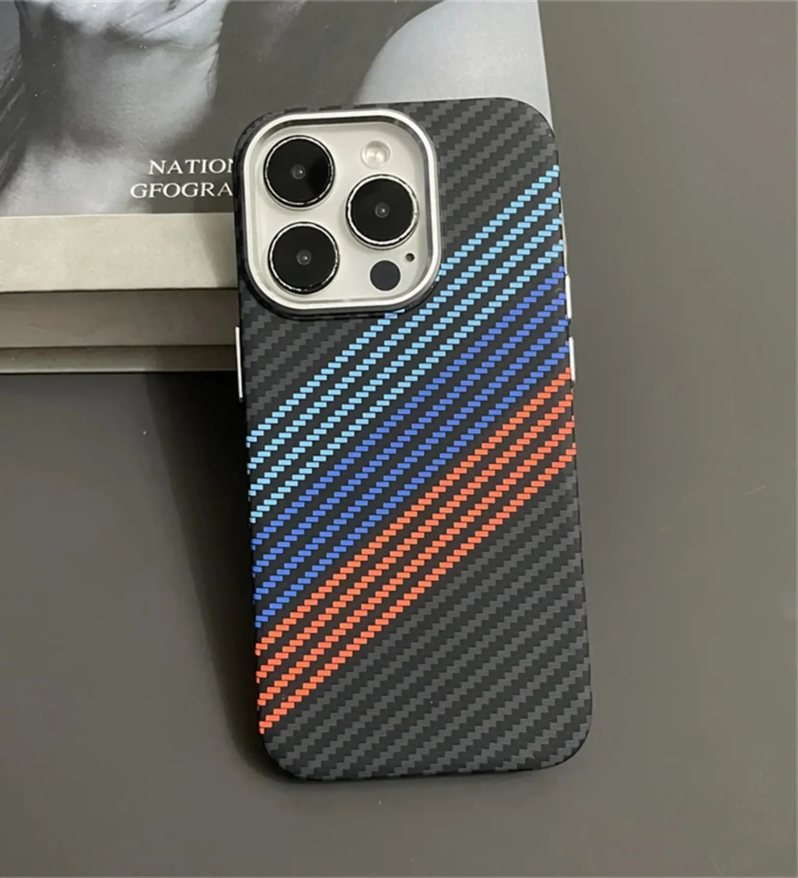 Racing Stripes Carbon Fiber MagSafe iPhone Case Cover - Slim, Stylish & Protective