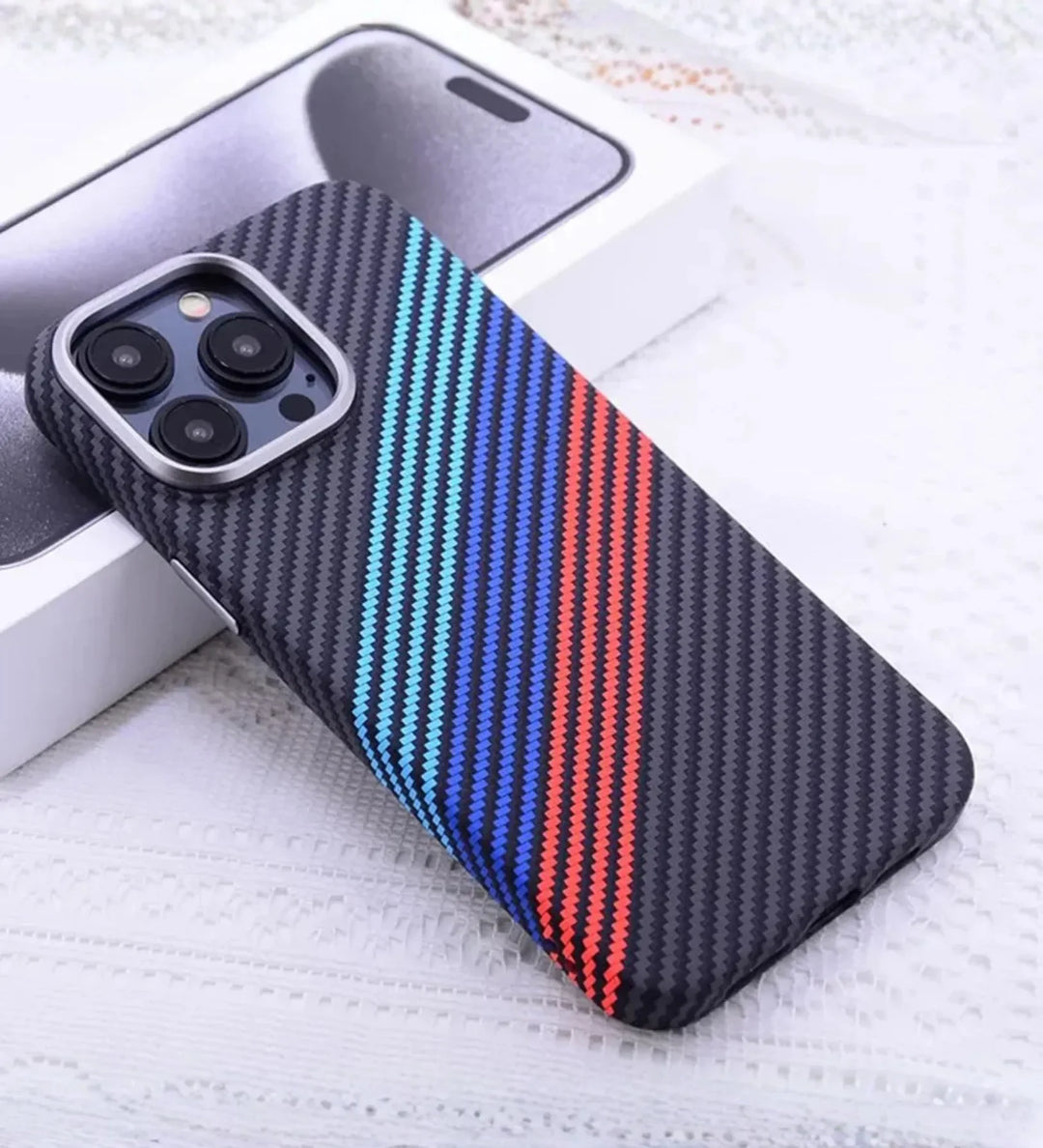 Racing Stripes Carbon Fiber MagSafe iPhone Case Cover - Slim, Stylish & Protective - Creslia