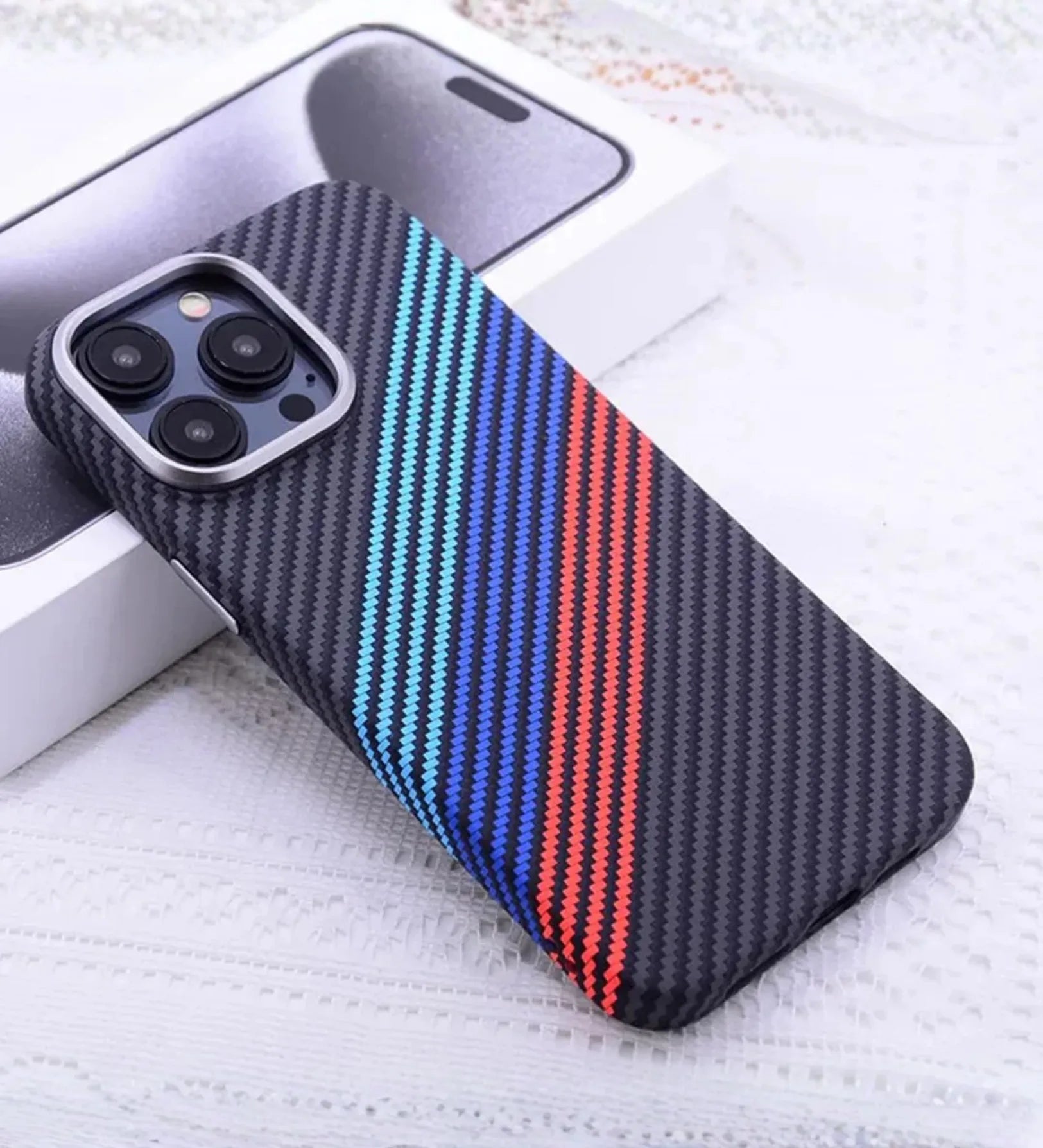 Racing Stripes Carbon Fiber MagSafe iPhone Case Cover - Slim, Stylish & Protective