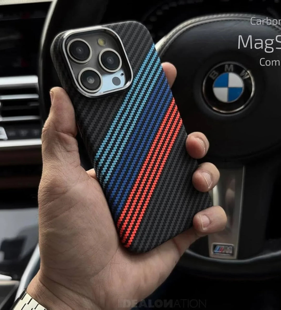 Racing Stripes Carbon Fiber MagSafe iPhone Case Cover - Slim, Stylish & Protective - Creslia