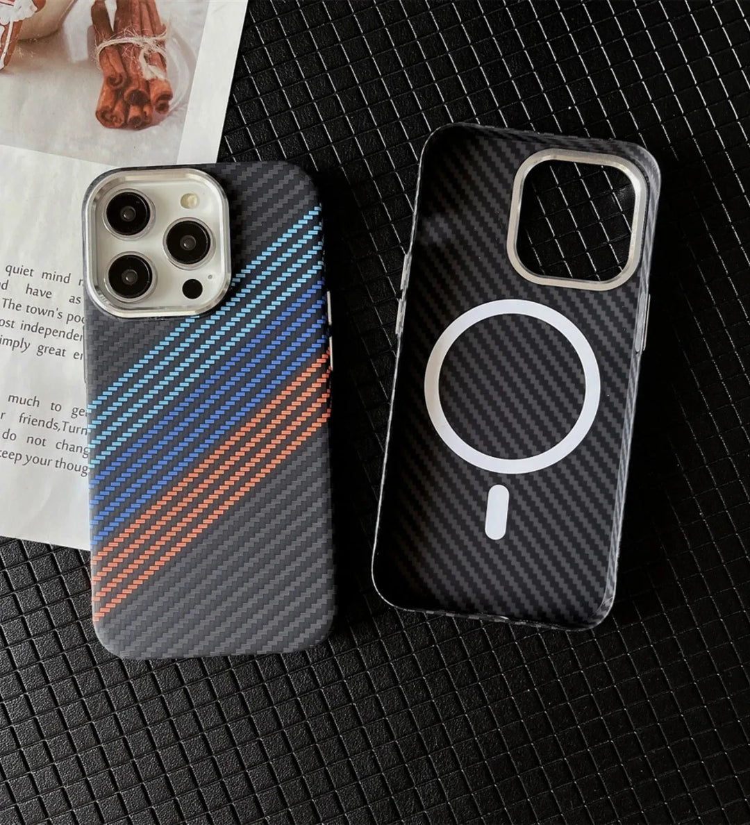 Racing Stripes Carbon Fiber MagSafe iPhone Case Cover - Slim, Stylish & Protective - Creslia