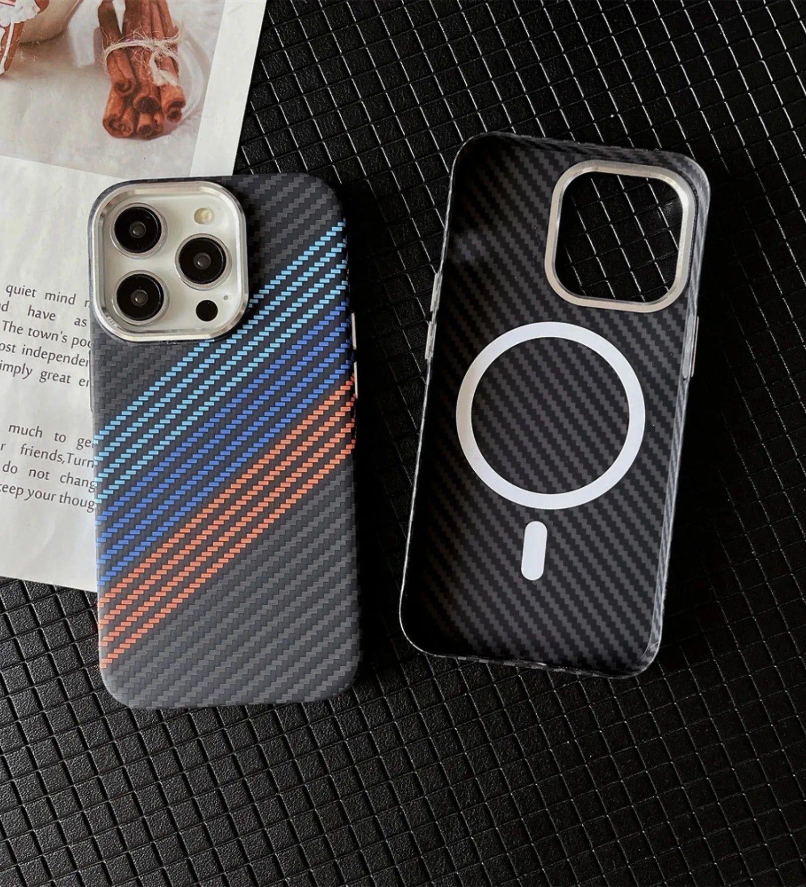 Racing Stripes Carbon Fiber MagSafe iPhone Case Cover - Slim, Stylish & Protective