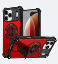 Heavy Duty Magnetic Armor iPhone Case with Kickstand & Spin Wheel - Red