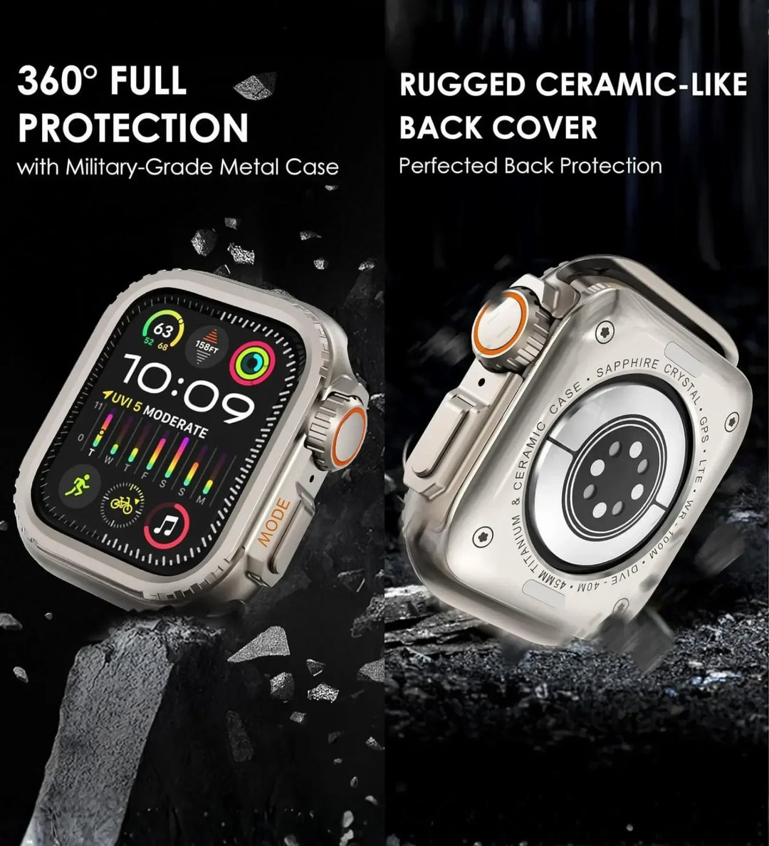 Apple Watch Ultra Converter Case Cover – Instantly Transform 44/45/46mm into Ultra Look - Natural Titanium - Creslia