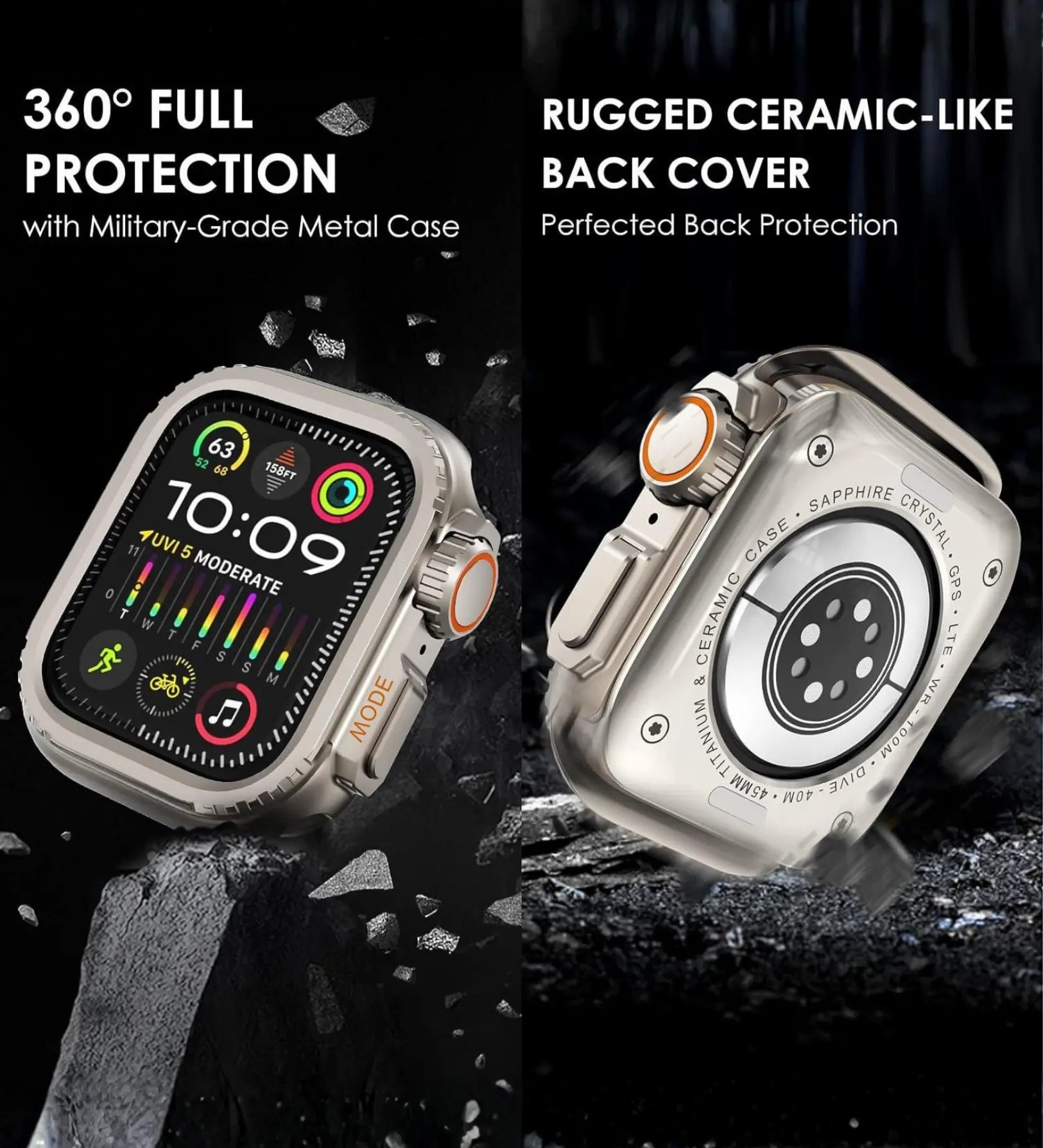Apple Watch Ultra Converter Case Cover – Instantly Transform 44/45/46mm into Ultra Look - Black Titanium