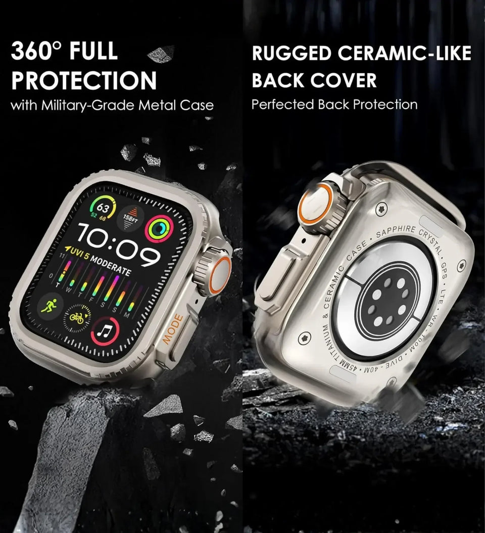 Apple Watch Ultra Converter Case Cover – Instantly Transform 44/45/46mm into Ultra Look - Natural Titanium - Creslia