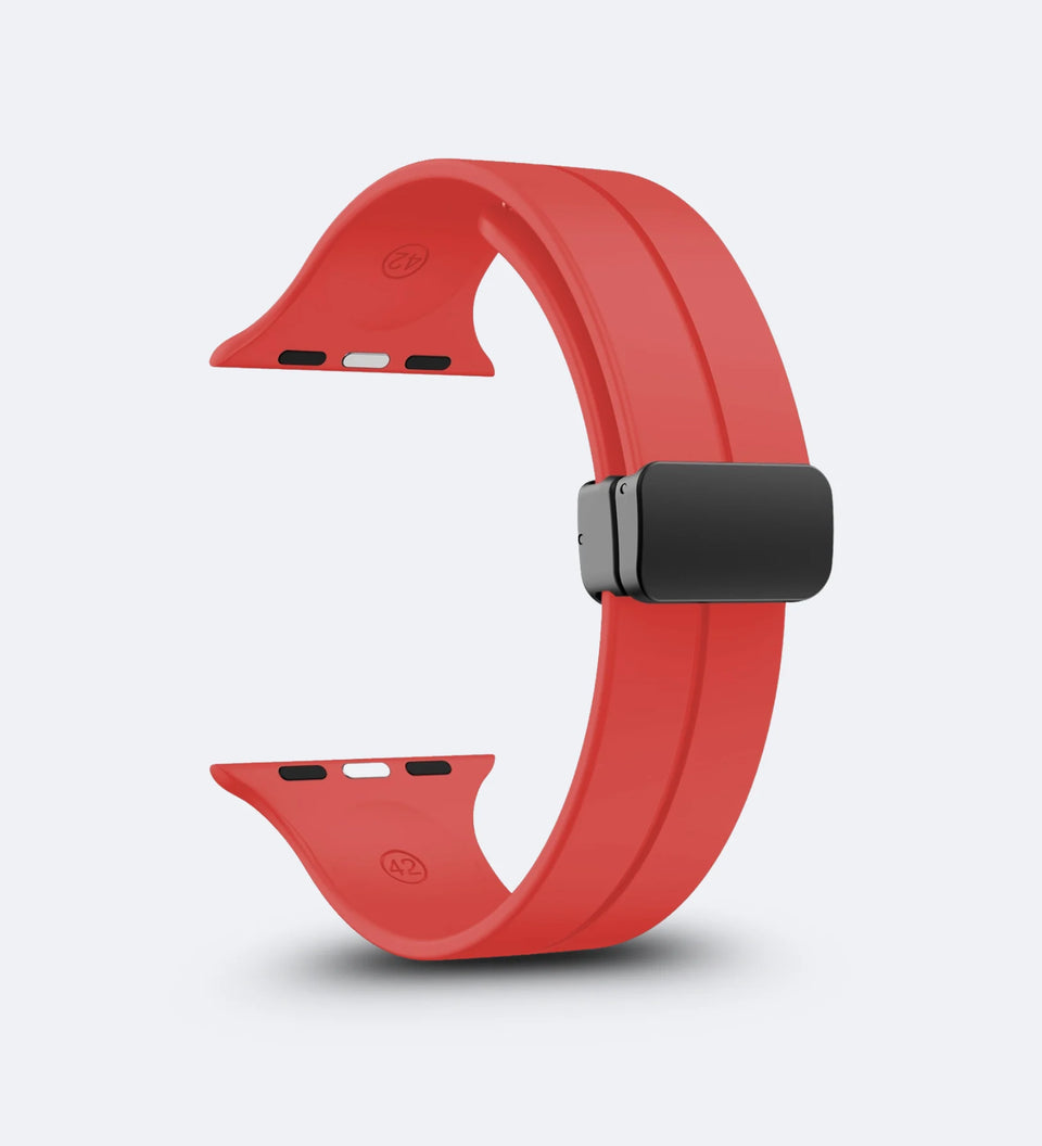 Silicone Magnetic Buckle Apple Watch Band – Wine Red – buckle detail