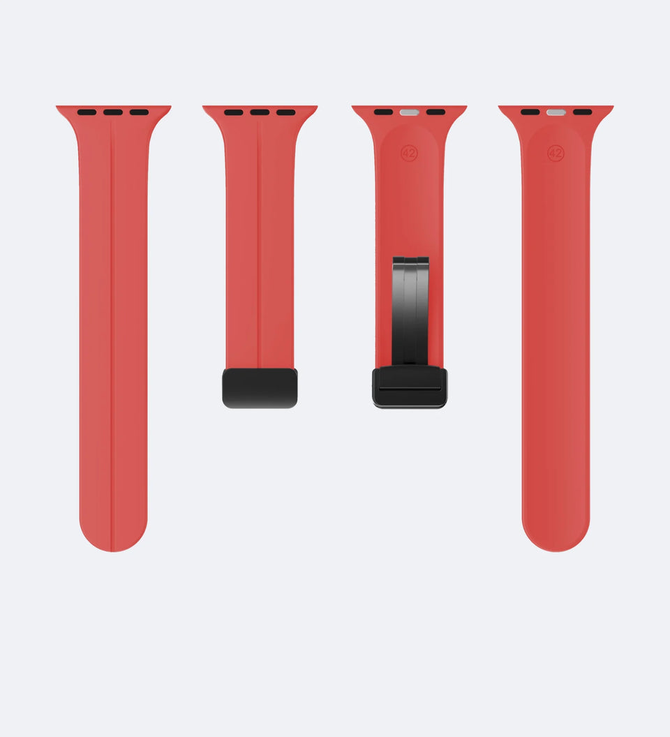 Silicone Magnetic Buckle Apple Watch Band – Wine Red – flat view