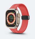 Silicone Magnetic Buckle Apple Watch Band – Wine Red – on wrist