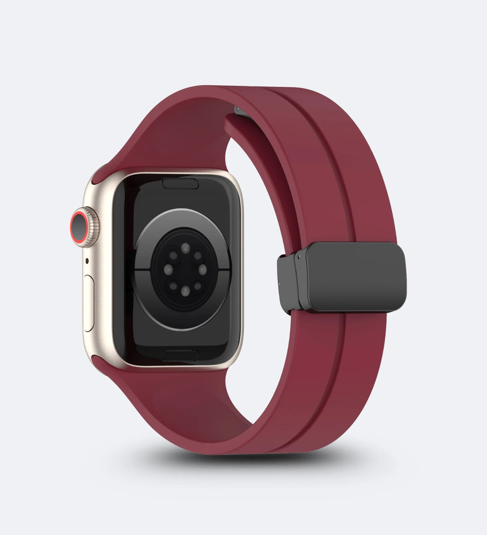 Silicone Magnetic Buckle Apple Watch Band – Wine Red – buckle detail
