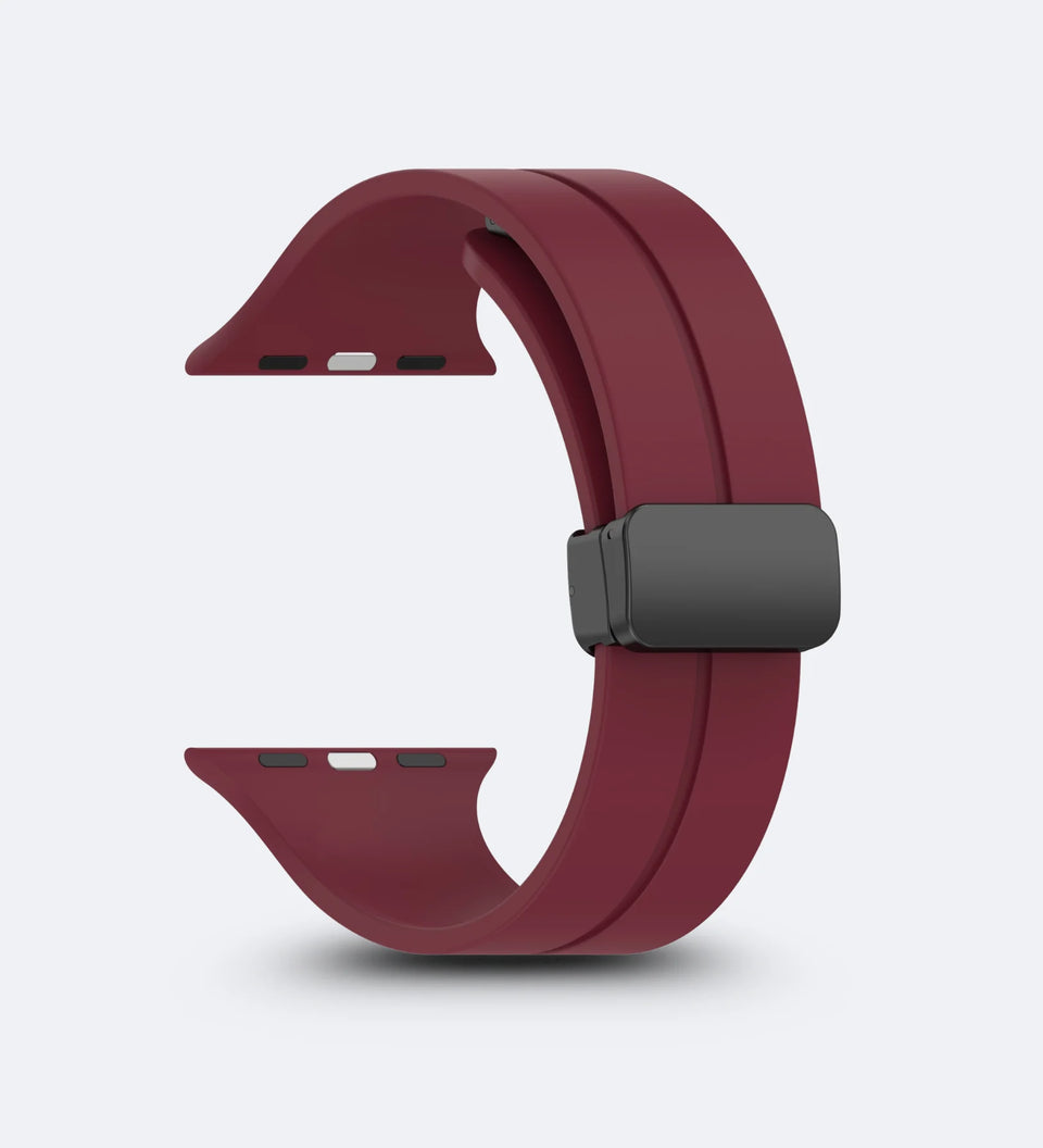 Silicone Magnetic Buckle Apple Watch Band – Wine Red – flat view
