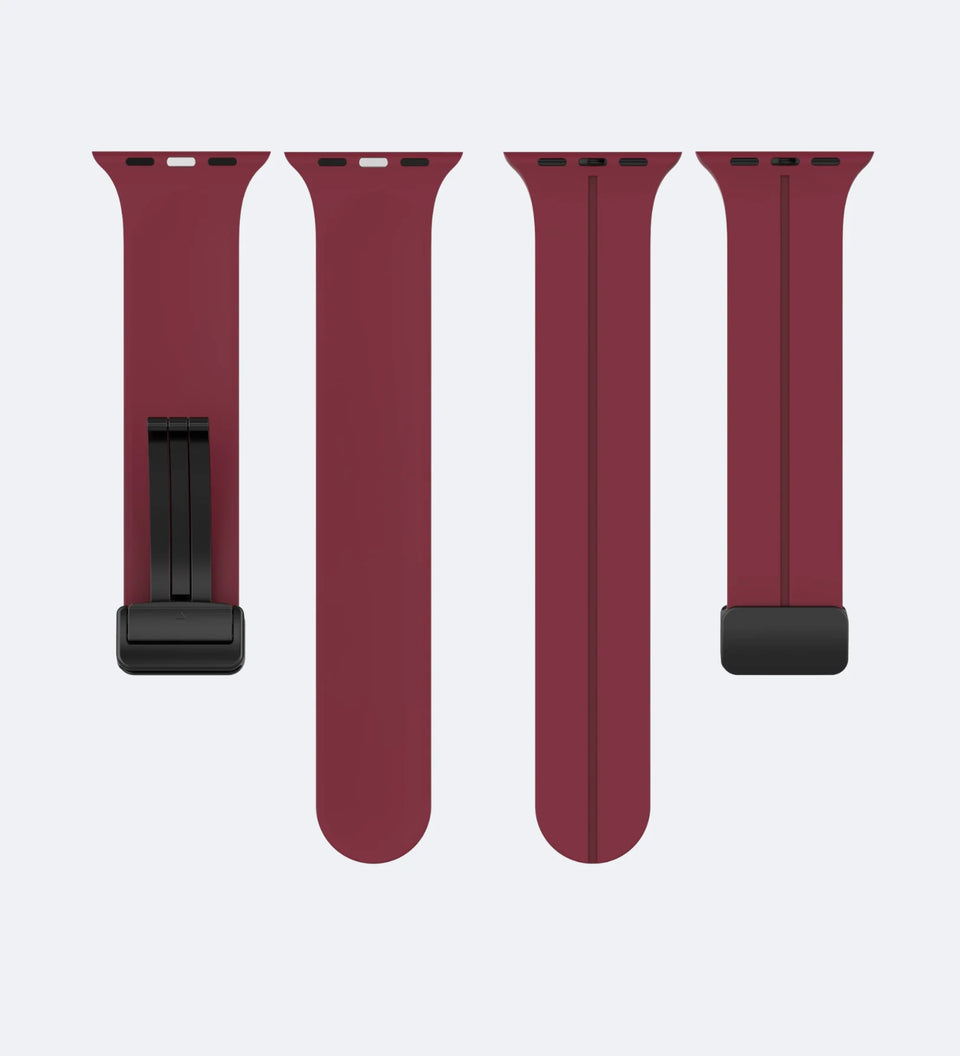 Silicone Magnetic Buckle Apple Watch Band – Wine Red – side angle
