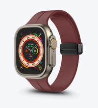 Silicone Magnetic Buckle Apple Watch Band – Wine Red – on wrist