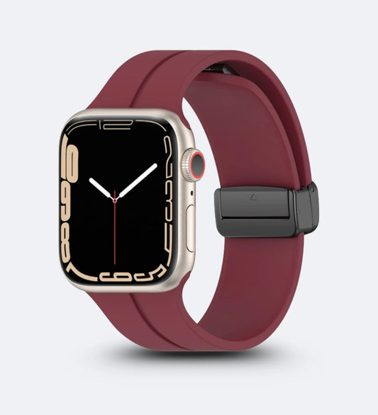 Silicone Magnetic Buckle Apple Watch Band - Wine Red