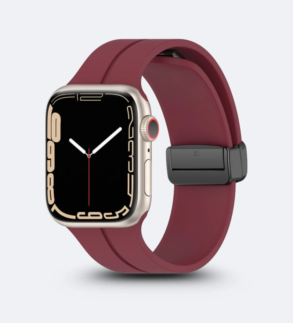 Silicone Magnetic Buckle Apple Watch Band – Wine Red – full strap