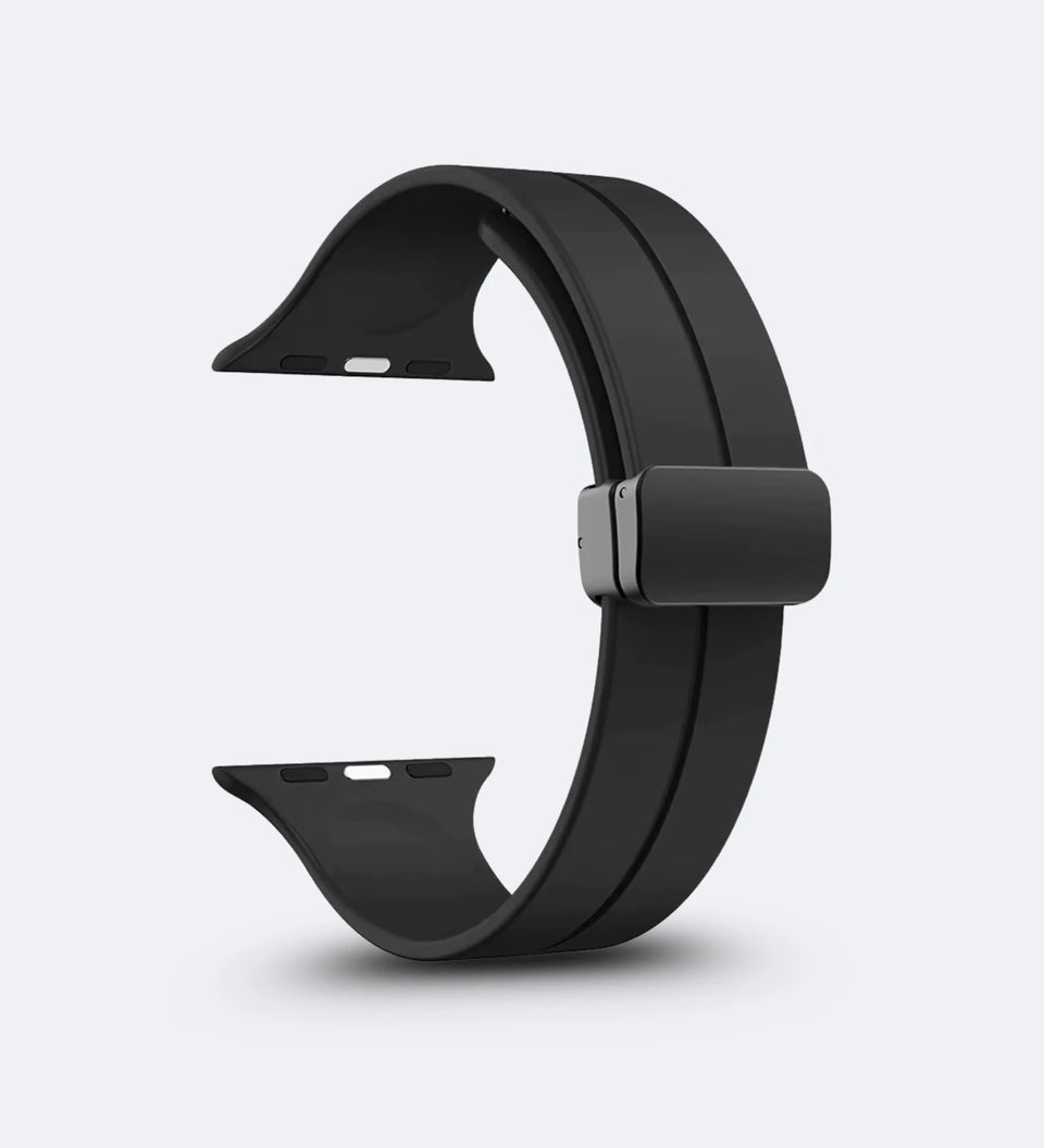 Creslia Silicone Magnetic Buckle Apple Watch Band – Black - only strap back view