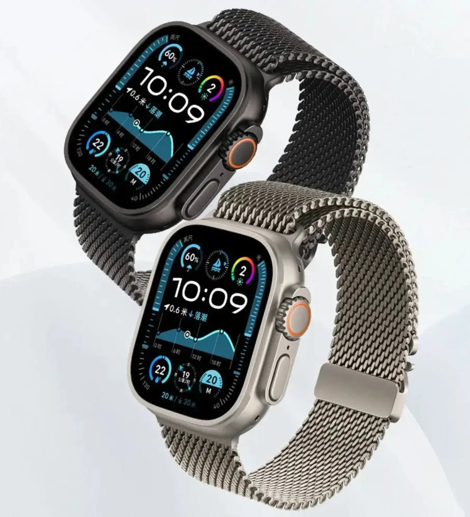 Stainless_Steel_Mesh Apple Watch Band - Magnetic Parachute-Buckle - Black Titanium - Creslia