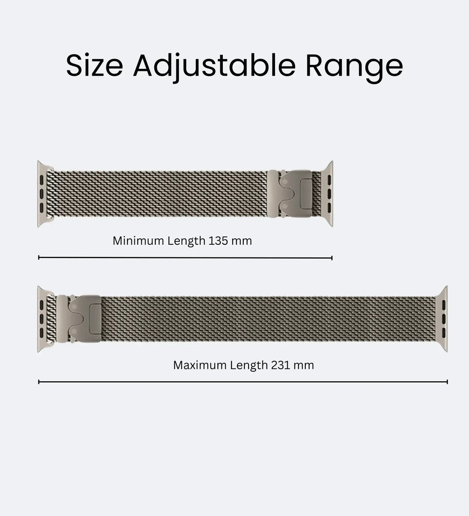 Stainless_Steel_Mesh Apple Watch Band - Magnetic Parachute-Buckle - Black Titanium - Creslia