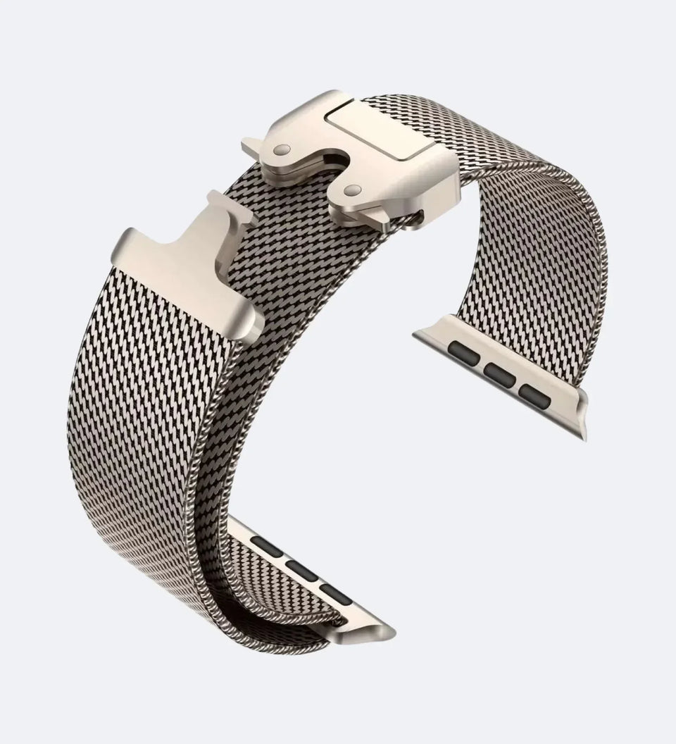 Stainless_Steel_Mesh Apple Watch Band - Magnetic Parachute-Buckle - Desert Titanium - Creslia