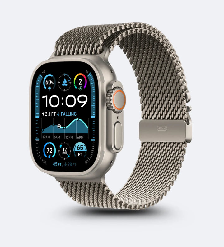 Stainless Steel Mesh Apple Watch Band - Magnetic Parachute-Buckle - Desert Titanium - Creslia