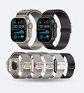 Stainless_Steel_Mesh Apple Watch Band - Magnetic Parachute-Buckle - Black Titanium - Creslia