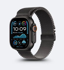 Stainless_Steel_Mesh Apple Watch Band - Magnetic Parachute-Buckle - Black Titanium - Creslia