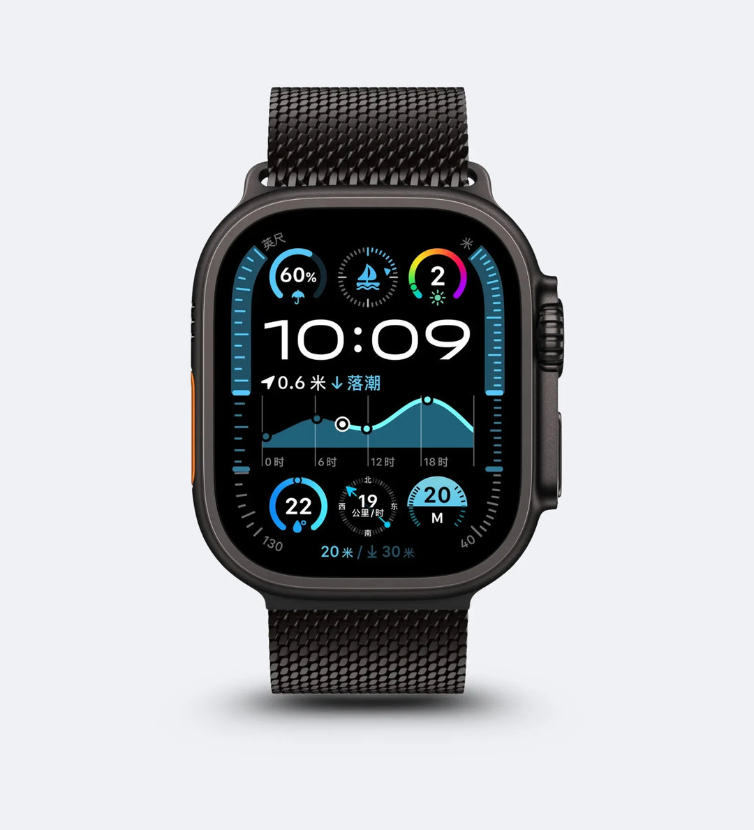 Stainless_Steel_Mesh Apple Watch Band - Magnetic Parachute-Buckle - Black Titanium - Creslia