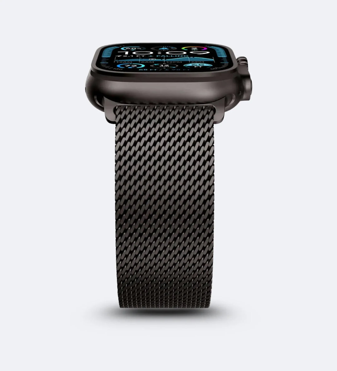Stainless_Steel_Mesh Apple Watch Band - Magnetic Parachute-Buckle - Black Titanium - Creslia