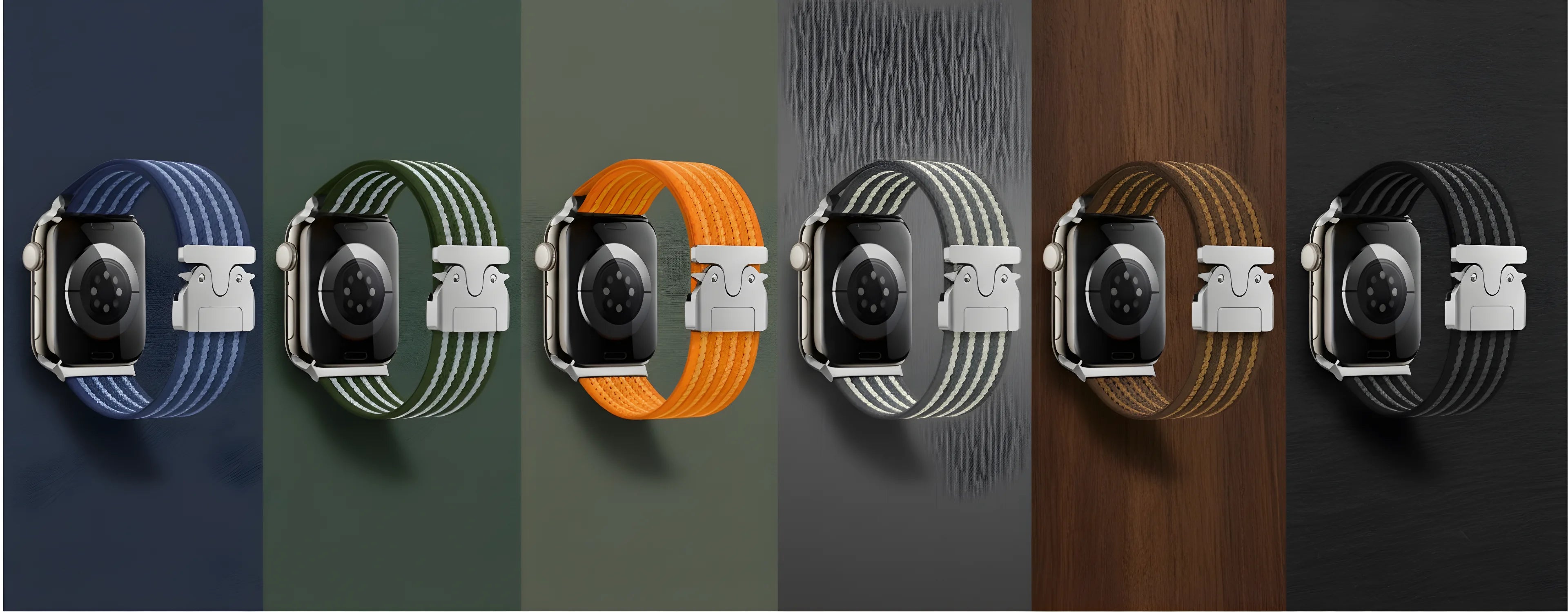 Parachute-Buckle Striped Nylon Apple Watch Band – Blue