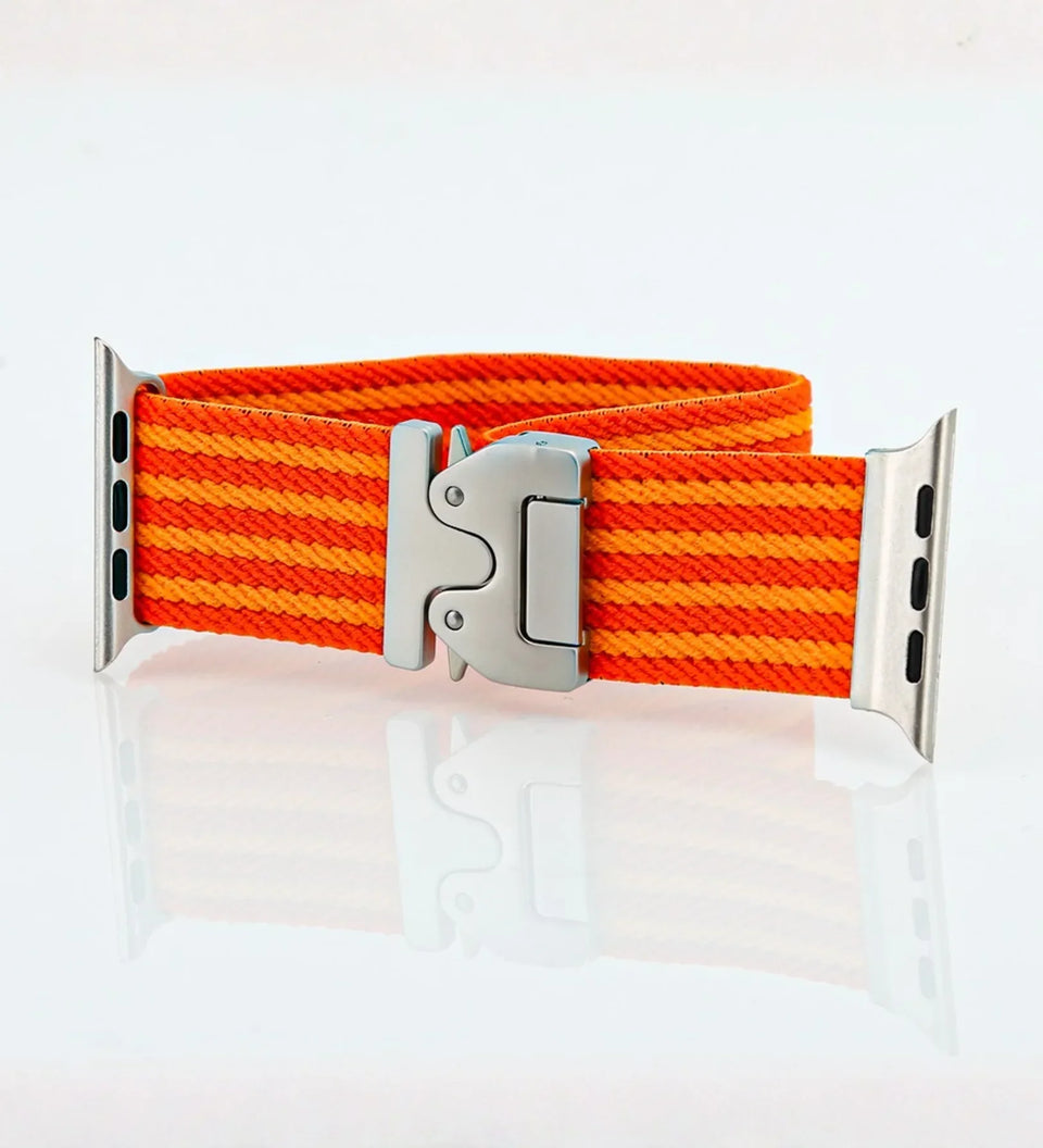 Parachute-Buckle Striped Nylon Apple Watch Band - Orange - Creslia