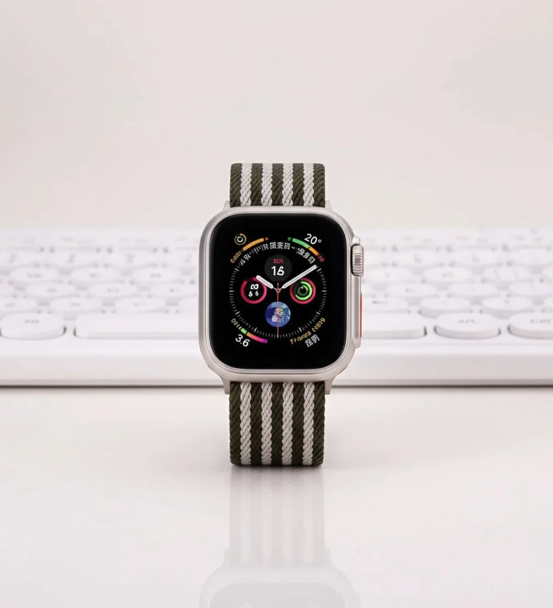 Parachute-Buckle Striped Nylon Apple Watch Band – Olive Green - Creslia