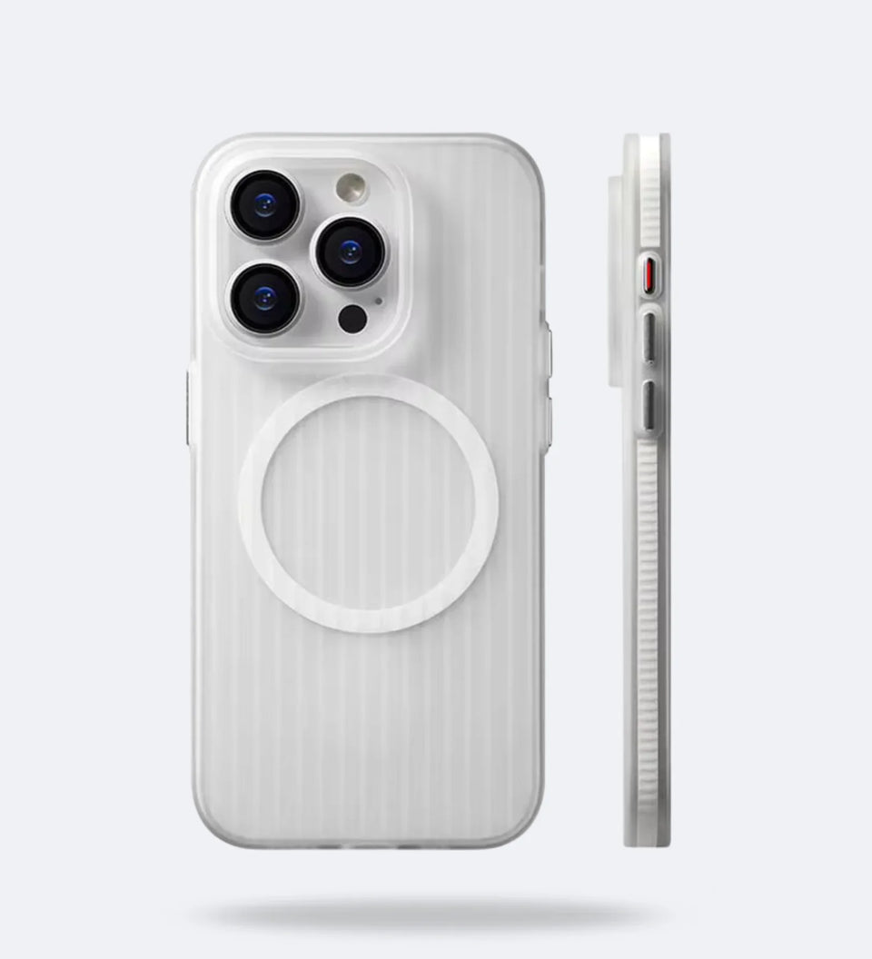 Creslia Corrugated Hybrid MagSafe iPhone case in white with a textured corrugated grip