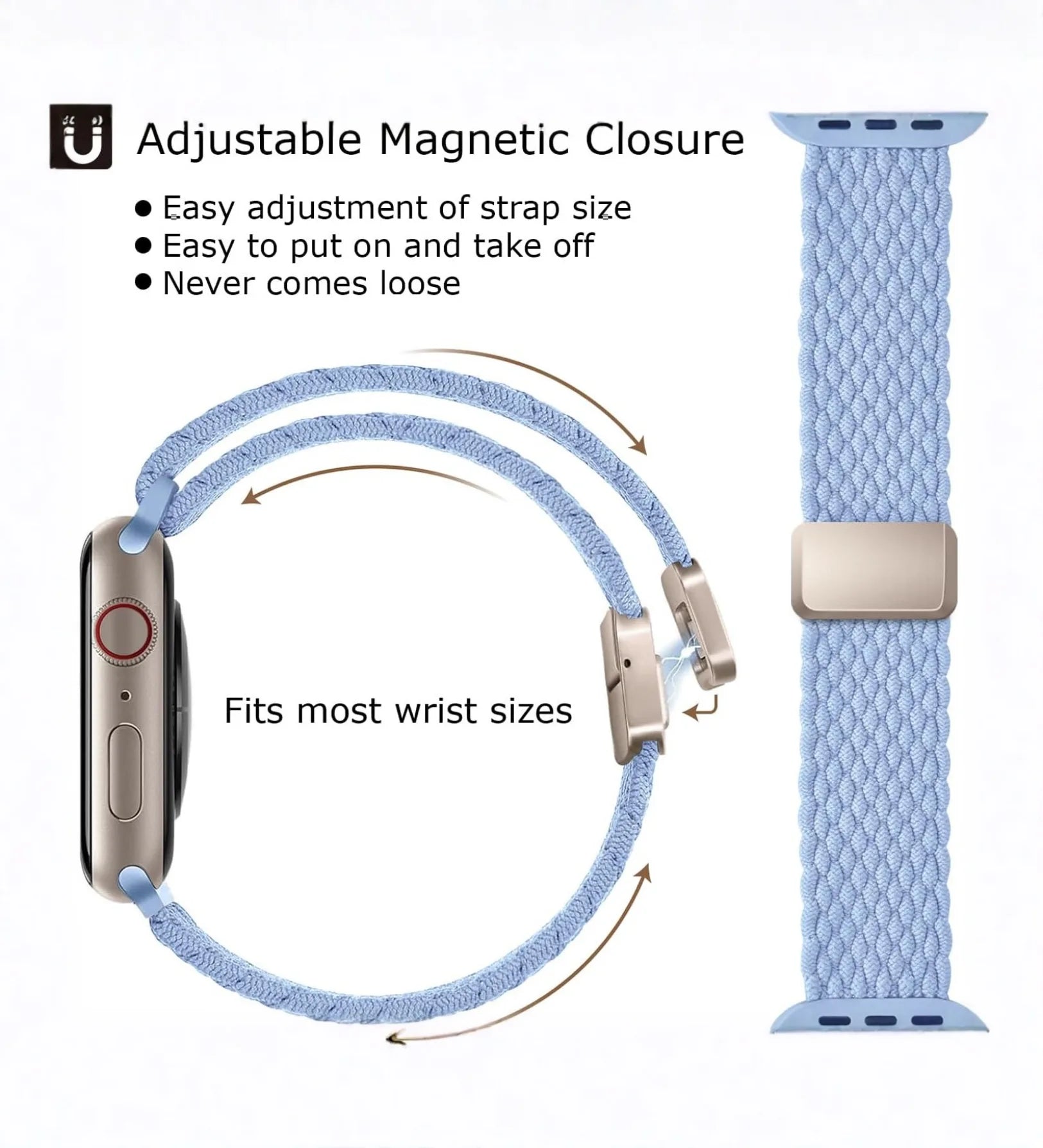 Magnetic Buckle Braided Loop Band for Apple Watch - Blue Nylon Strap