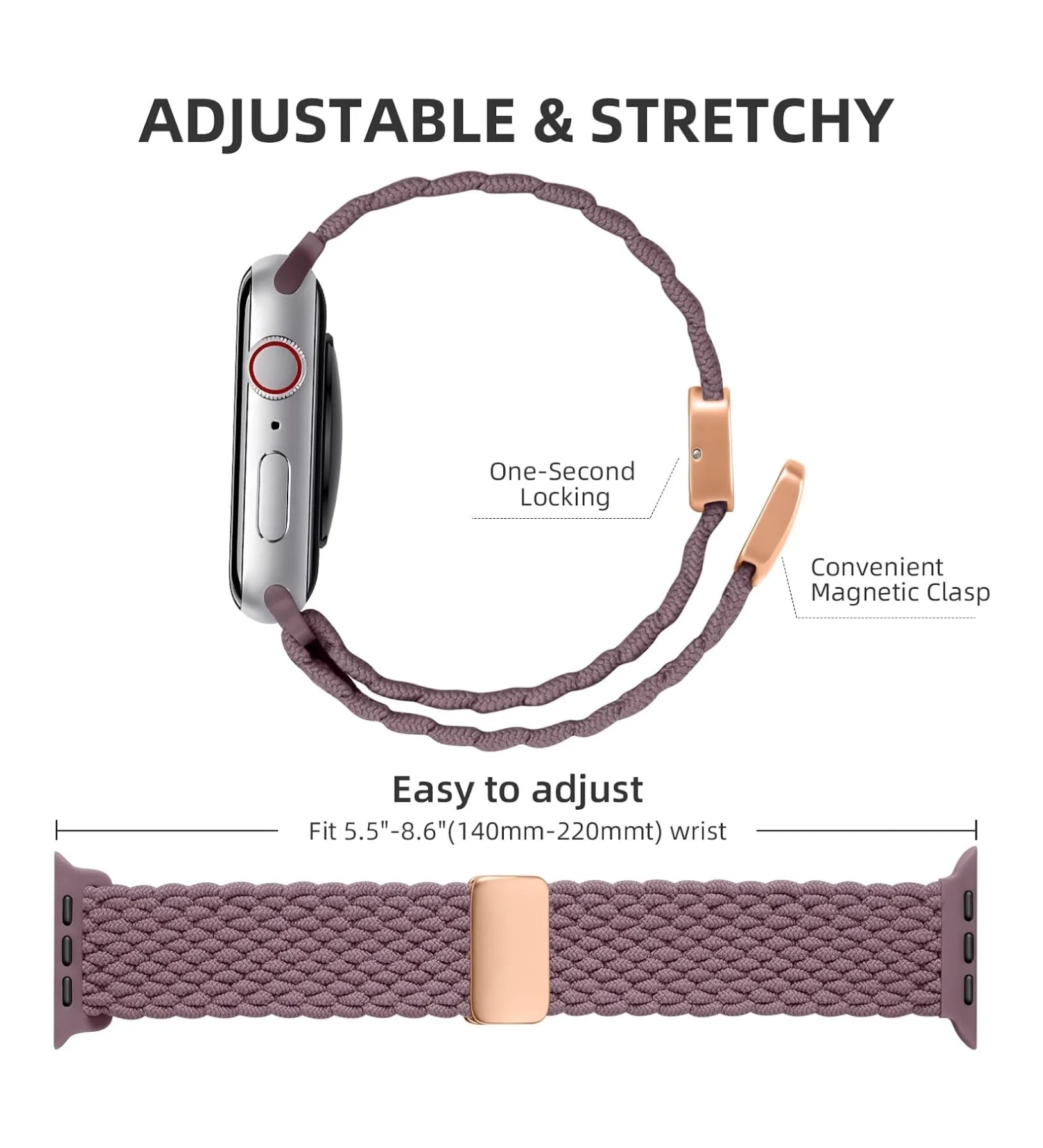 Magnetic Buckle Braided Loop Band for Apple Watch - Brown Nylon Strap