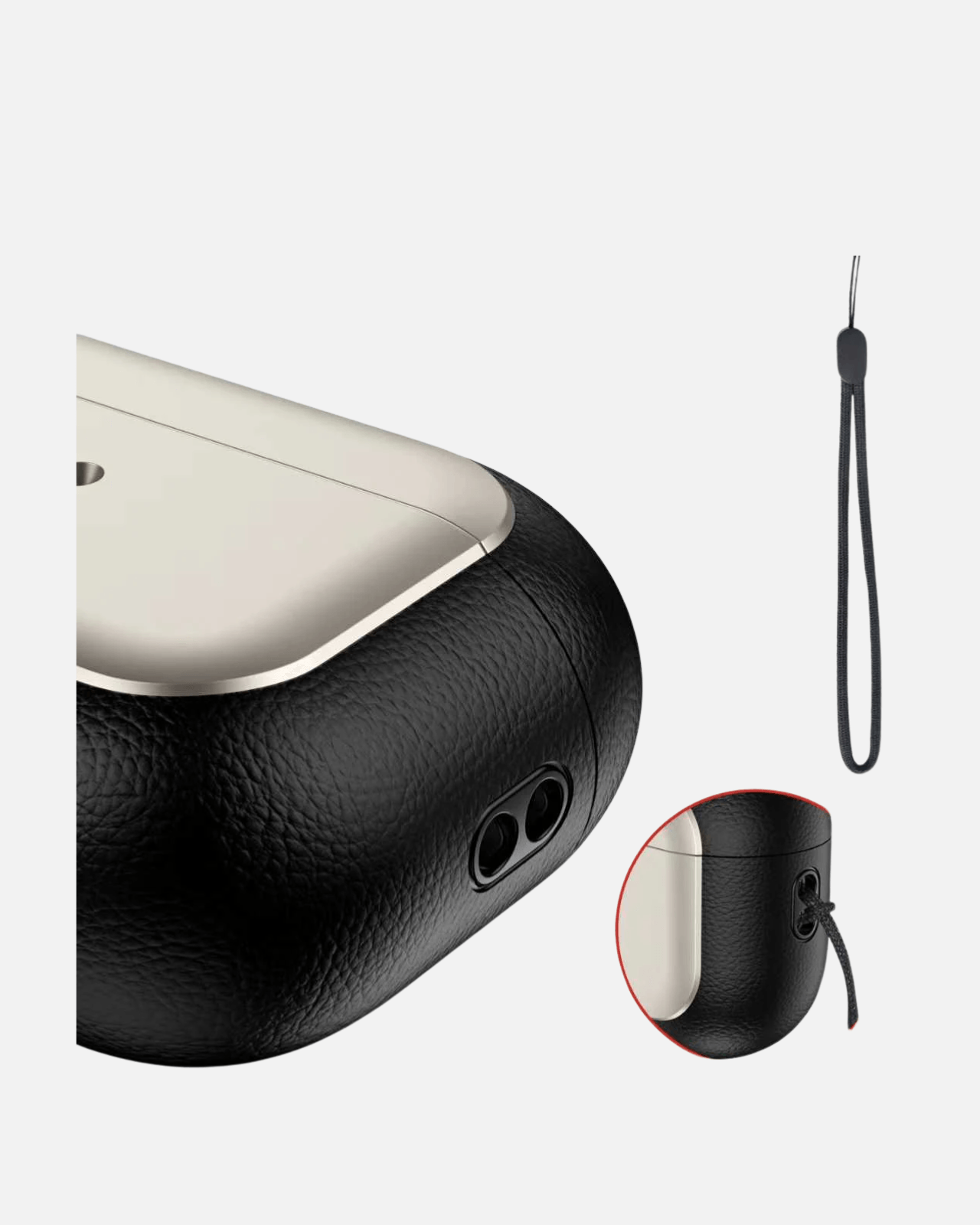AirPods 4 leather case featuring a sleek design, precision fit, and an attached wrist strap for easy portability.