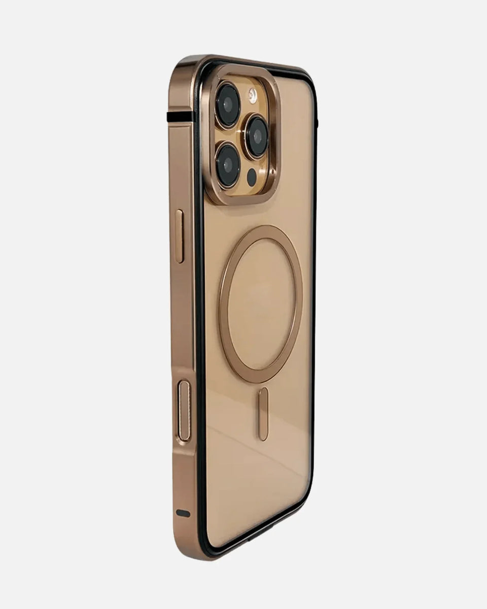 Aluminum Alloy Bezel MagSafe Case for iPhone 16 Pro / Pro Max – Transparent Back (Desert Titanium) - Creslia